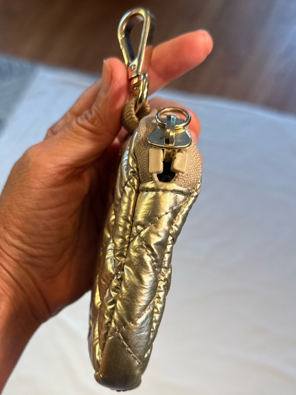 MZ WALLACE Mini Quilted Metallic Gold Clip On Zipped Pouch - Picture 4 of 9